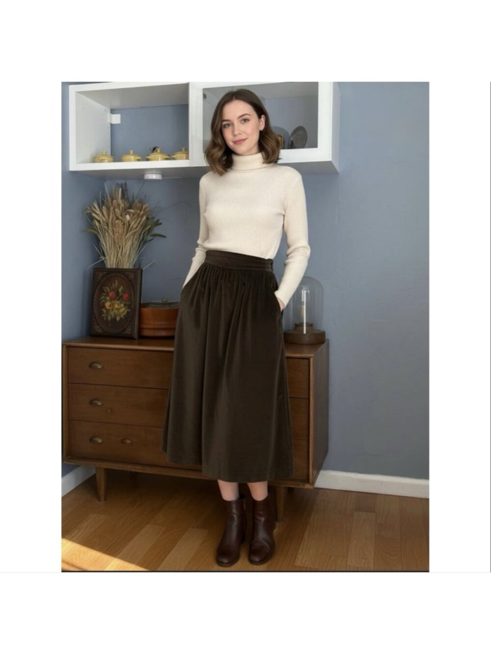 Vtg 70’s The Strawberry Plant by Dorothy Schoelen Velvet Midi Skirt A-Line